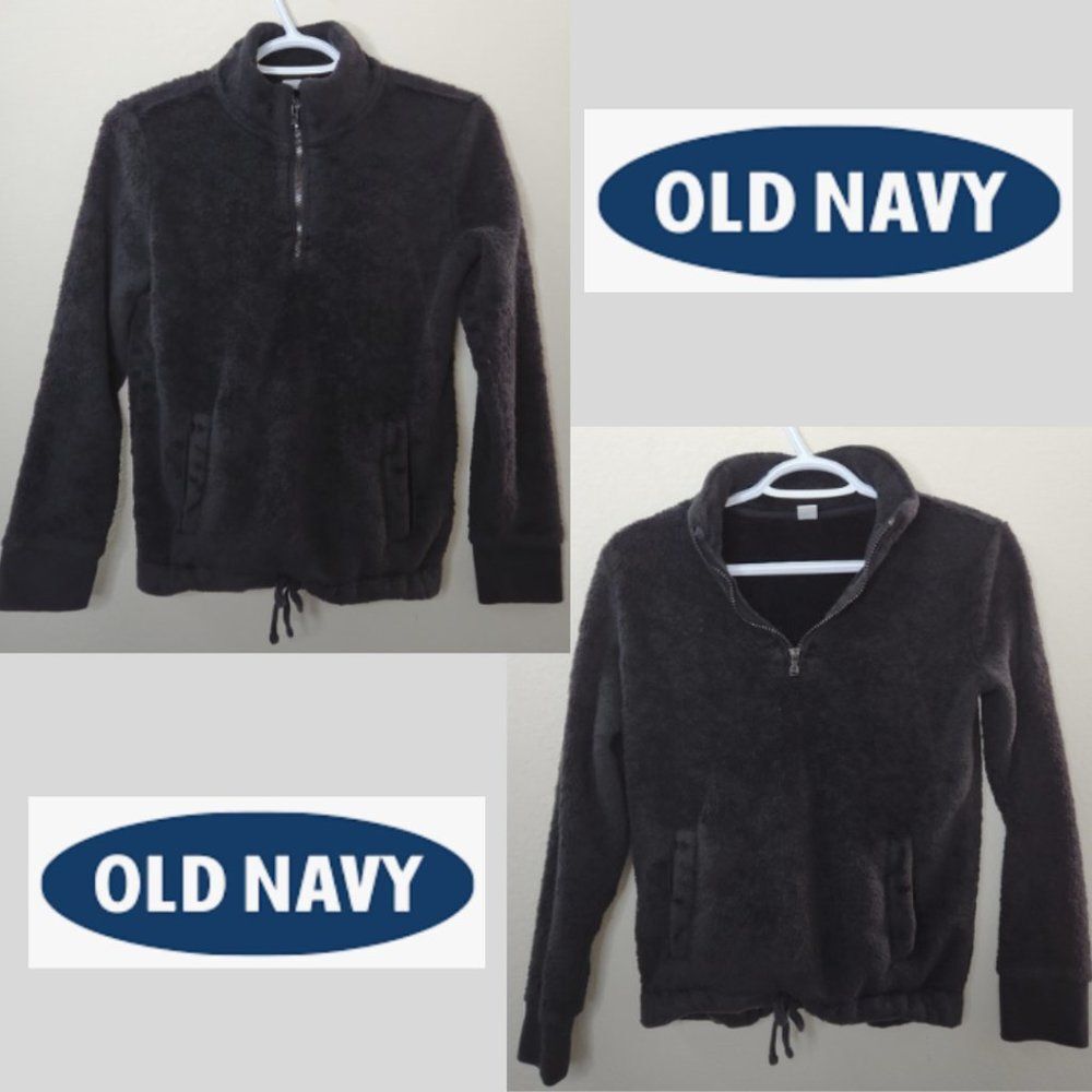 Old Navy Black Half Way Zip Up Fleece with Drawstring Waist for Youth